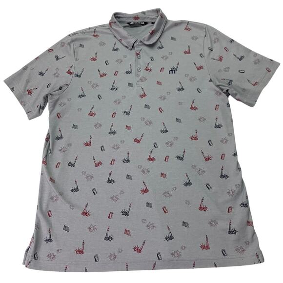Travis Mathew Mens XL Justice In Beer Fireworks 4th of July Polo Shirt - Picture 2 of 7